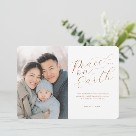 Elegant Peace on Earth Photo Feestdagenkaart (Staand voorkant)