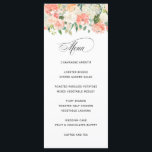 Elégant Peach Aquarelle Floral Menu Mariage<br><div class="desc">Un menu romantique à souhait, conçu pour des banquets mariage ou autres, avec des pivoines aquarelles et des fleurs mixtes, avec une verdure à la traîne, dans des tons subtils de pêche, de rose et de crème. Personnalisez l'exemple de texte avec les sélections de menu souhaitées. Si vous souhaitez ajouter...</div>