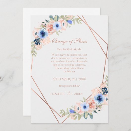 Elegant Peach Blue Wedding Collection Kaart (Voorkant / Achterkant)