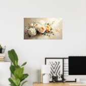 Elegant Peach & Cream Rose Bouquet: Romantic Paint Poster (Thuiskantoor)