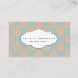 Elegant Peach Damask Patroon Blauwgroen Blauw Visitekaartje