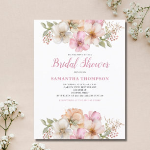 Élégant Peach Floral Bridal Shower Invitation