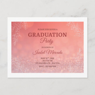 Elegant Peach Floral Graduation Party Invitation Briefkaart
