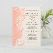 Elegant Peach Floral Swirl Wedding Kaart (Staand voorkant)