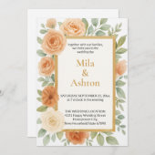 Elegant Peach Floral Wedding Invitation – Editable (Devant / Derrière)