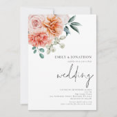Elegant Peach Florals QR Code Weddenschap Kaart (Voorkant)