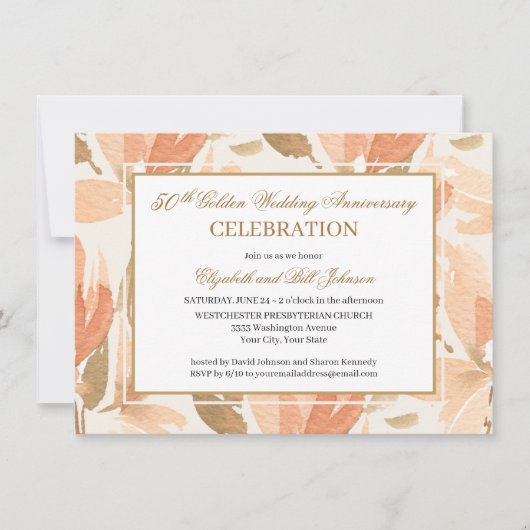 Elegant Peach Gold Cream 50th Wedding Jubileum Kaart (Voorkant)
