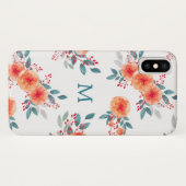 Elegant Peach & Green Floral Monogram Case-Mate iPhone Case (Achterkant (horizontaal))