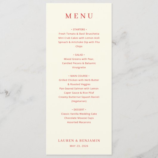 Elegant Peach Menu Card (Devant)