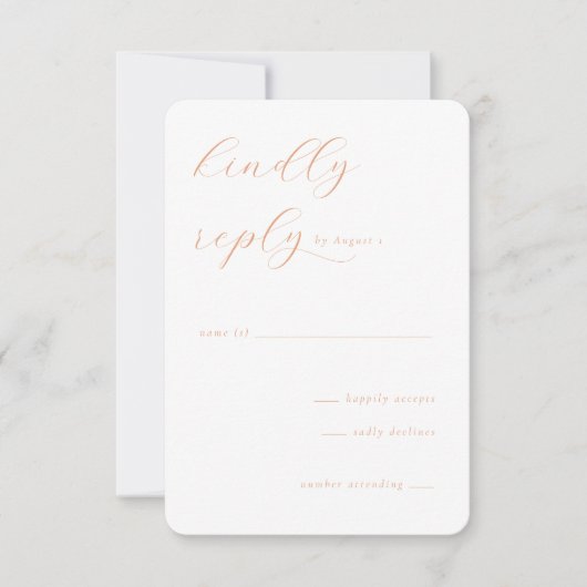 Elegant Peach Minimalist Calligraphy RSVP Kaartje (Voorkant)