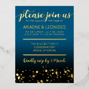 Elegant Peach Oceanic Blue Wedding a New Chapter Folie Feestdagen Briefkaart