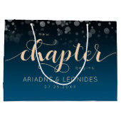 Elegant Peach Oceanic Blue Wedding a New Chapter Groot Cadeauzakje (Achterkant)