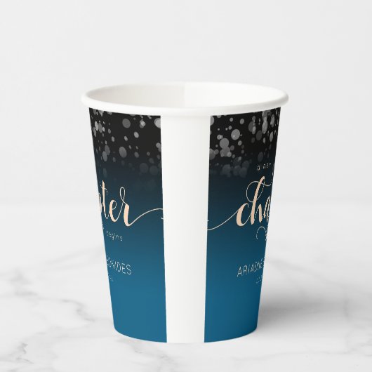 Elegant Peach Oceanic Blue Wedding a New Chapter Papieren Bekers (Links)