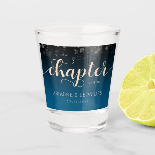 Elegant Peach Oceanic Blue Wedding a New Chapter Shot Glas (Voorkant)