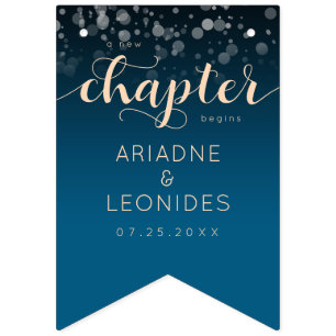 Elegant Peach Oceanic Blue Wedding a New Chapter Vlaggetjes