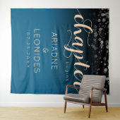 Elegant Peach Oceanic Blue Wedding a New Chapter Wandkleed (In Situ (horizontaal))