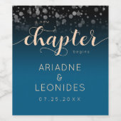 Elegant Peach Oceanic Blue Wedding a New Chapter Wijn Etiket (Enkel label)