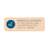Elegant Peach Oceanic Blue Wedding Initialen Etiket (Voorkant)