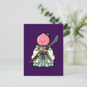 Elegant Peach Onna-musha Samurai Warrior Illustrat Briefkaart (Staand voorkant)