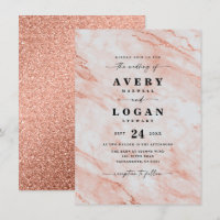 Elegant Peach Oranje Marmer & Glitter Wedding