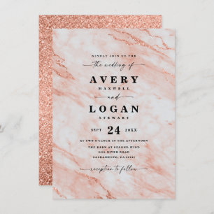 Elegant Peach Oranje Marmer & Glitter Wedding Kaart