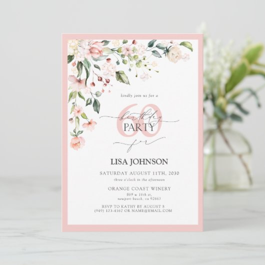 Elegant Peach Pink Bloemen Script 60ste Verjaardag Kaart (Staand voorkant)