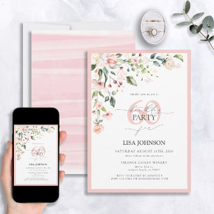 Elegant Peach Pink Bloemen Script 60ste Verjaardag Kaart