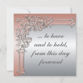 Elegant Peach roze and Silver Wedding Invitation Kaart