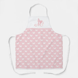 Elegant Peach Roze Monogram Vlinderpatroon Schort