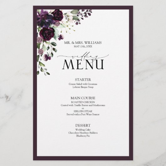 Elegant Peach roze Waterverf Floral Wedding Menu (Voorkant)