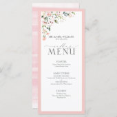 Elegant Peach roze Waterverf Floral Wedding Menu (Voorkant / Achterkant)