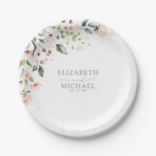 Elegant Peach roze Waterverf Floral Wedding Papieren Bordje