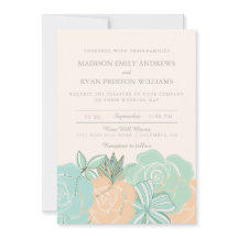 Elegant Peach Rozen Mint Floral Wedding Invitation