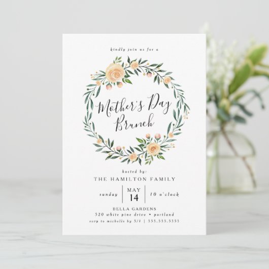 Elegant Peach Rozen Moederdag Brunch Kaart (Staand voorkant)