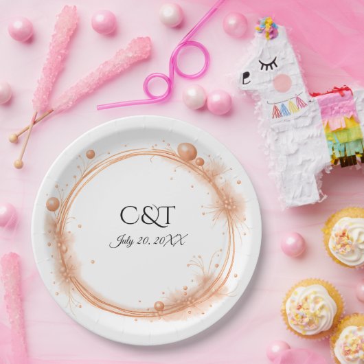 Elegant Peach Sparkle Wedding Script Calligraphy Papieren Bordje (Feest)