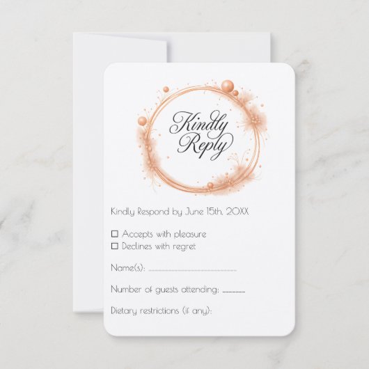 Elegant Peach Sparkle Wedding Script Calligraphy RSVP Kaartje (Voorkant)