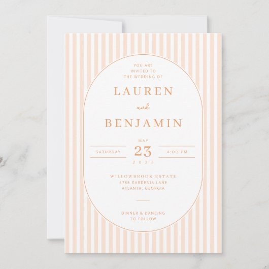 Elegant Peach Striped Wedding Invitation (Devant)