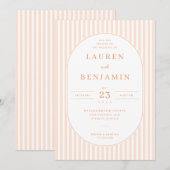 Elegant Peach Striped Wedding Invitation (Devant / Derrière)