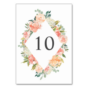 Elegant Peach Waterverf Floral Table Numbers Kaart