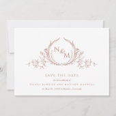Elegant Peach Waterverf Monogram Weddenschap Save The Date (Voorkant)