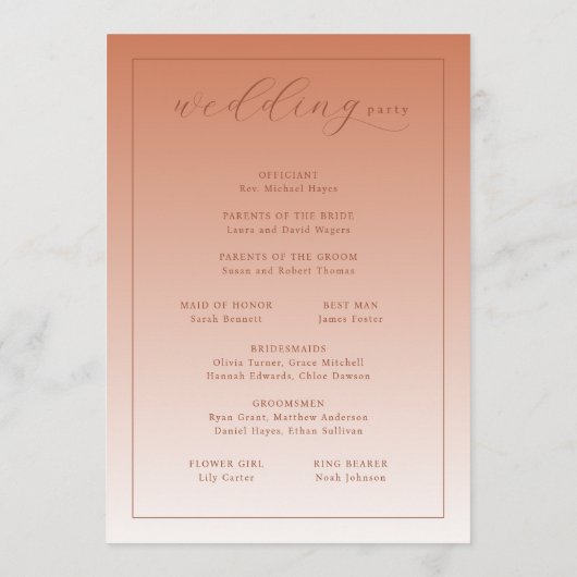 Elegant Peach Wedding Ceremony Program Programma (Achterkant)