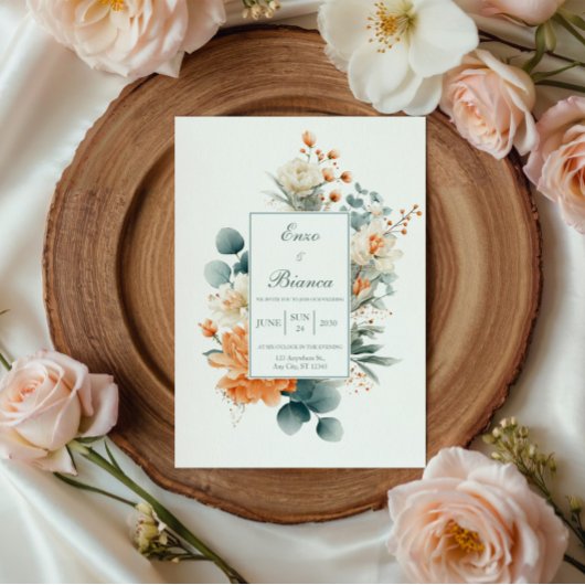 Elegant Peach White Eucalyptus Gold Speckle Kaart