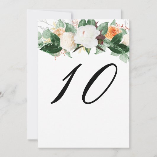 Elegant Peach White Floral Wedding Table Number (Voorkant)