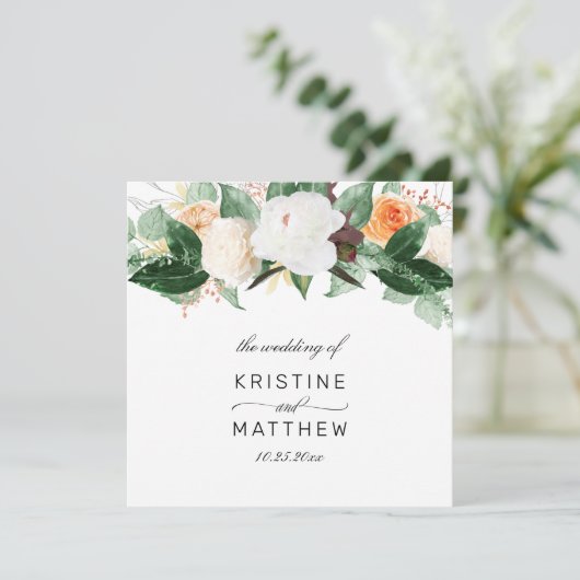 Elegant Peach White Herfst Waterverf Floral Weddin Programma (Staand voorkant)