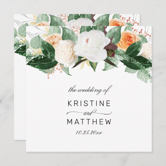 Elegant Peach White Herfst Waterverf Floral Weddin Programma (Voorkant / Achterkant)