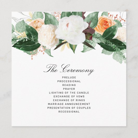 Elegant Peach White Herfst Waterverf Floral Weddin Programma (Achterkant)