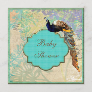 Elegant  Peacock Baby shower Kaart