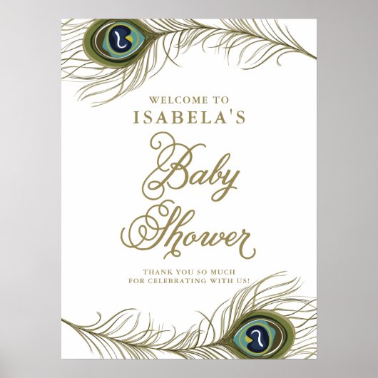 Elegant Peacock Baby shower Welkomstwoord Poster (Voorkant)