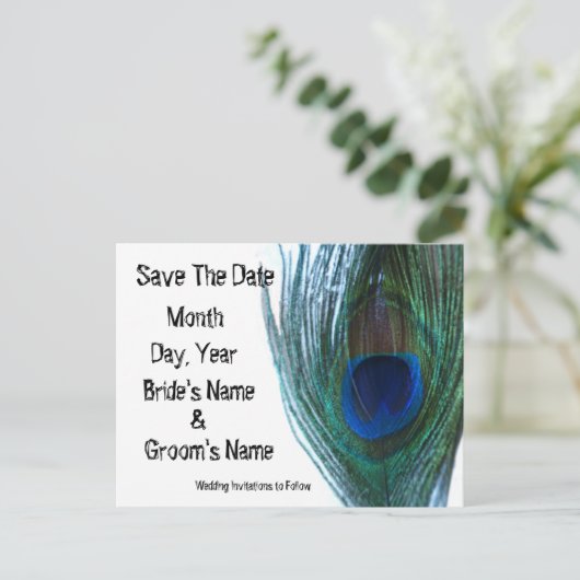 Elegant Peacock Bewaar de datum Aankondigingskaart (Staand voorkant)