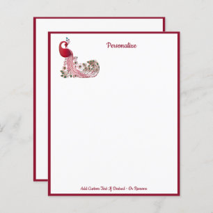 Elegant Peacock Bird Burgundy Red Feathers